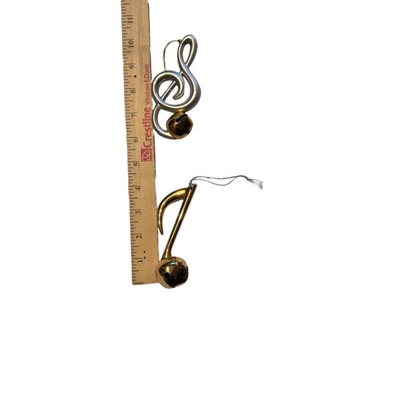 Lot 4 Music Note Ornaments Treble Clef Notes Brass Horn Jingle Bells Christmas - Picture 6 of 8